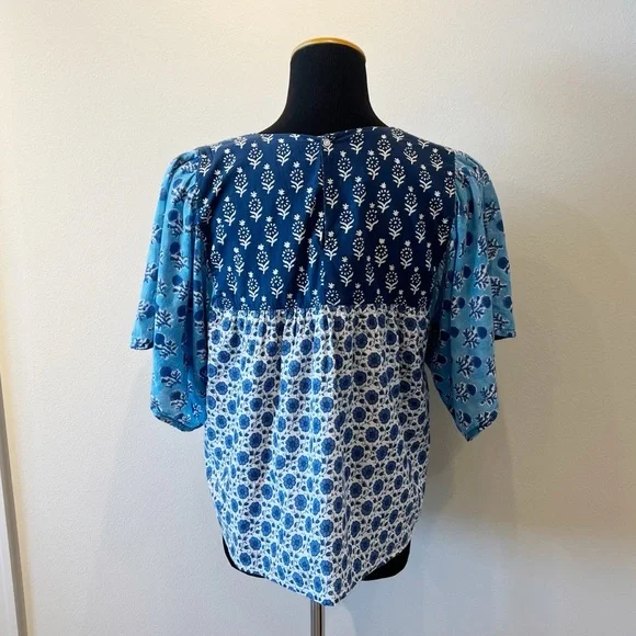 Emerson Fry Patchwork Blues Organic Basalie Top - Picture 5 of 11